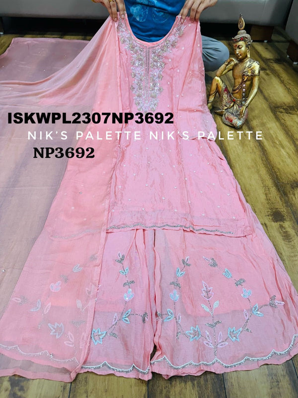 Embroidered Chinon Silk Kurti With Palazzo And Dupatta-ISKWPL2307NP3692