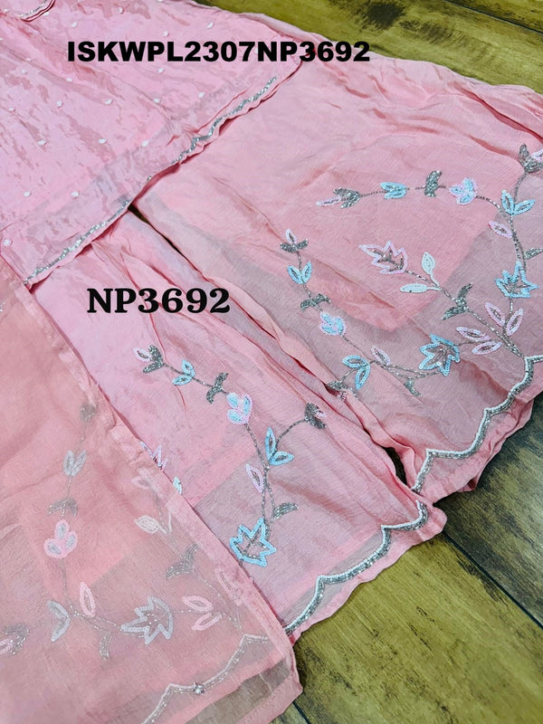 Embroidered Chinon Silk Kurti With Palazzo And Dupatta-ISKWPL2307NP3692