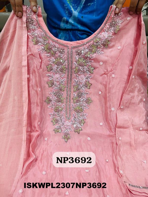 Embroidered Chinon Silk Kurti With Palazzo And Dupatta-ISKWPL2307NP3692