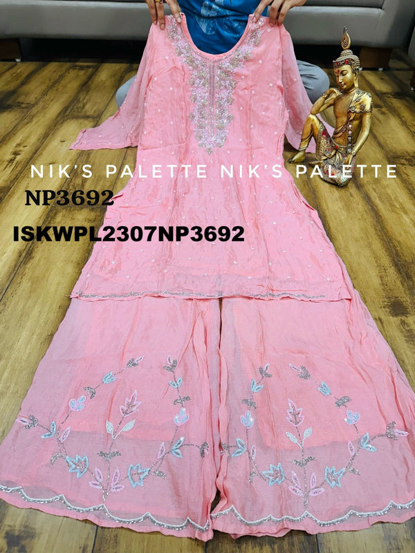 Embroidered Chinon Silk Kurti With Palazzo And Dupatta-ISKWPL2307NP3692
