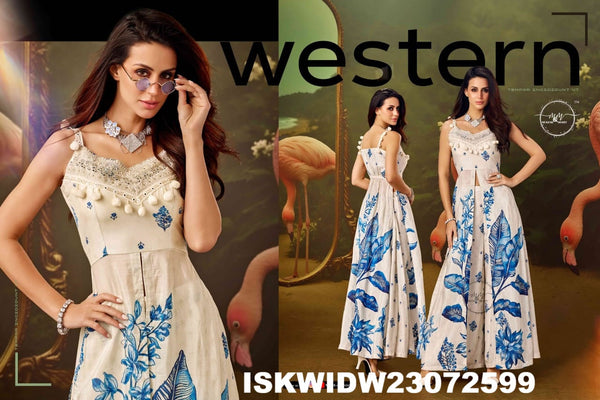 Printed Silk Front Slit Top And Palazzo-ISKWIDW23072599