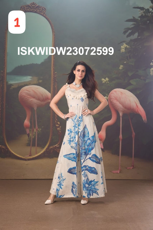 Printed Silk Front Slit Top And Palazzo-ISKWIDW23072599