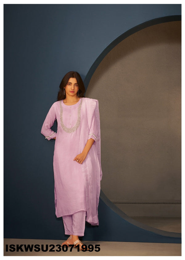 Embroidered Viscose Kurti With Pant And Dupatta-ISKWSU23071995