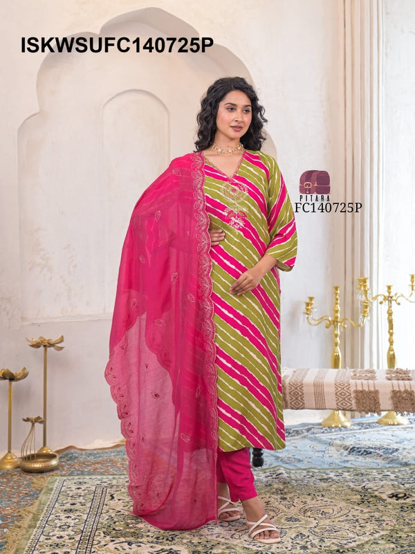 Lehariya Printed Maslin Kurti With Silk Pant And Dupatta-ISKWSUFC140725P/FC140725Y