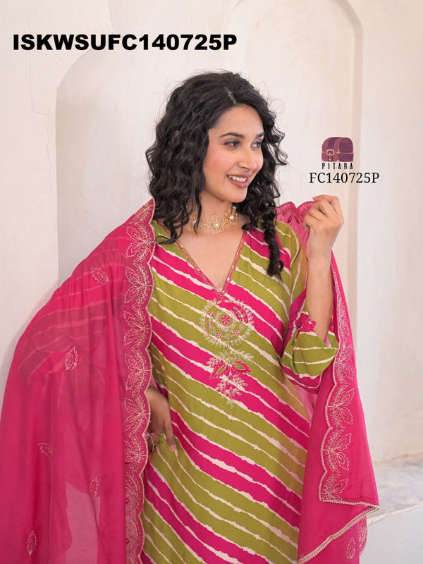Lehariya Printed Maslin Kurti With Silk Pant And Dupatta-ISKWSUFC140725P/FC140725Y