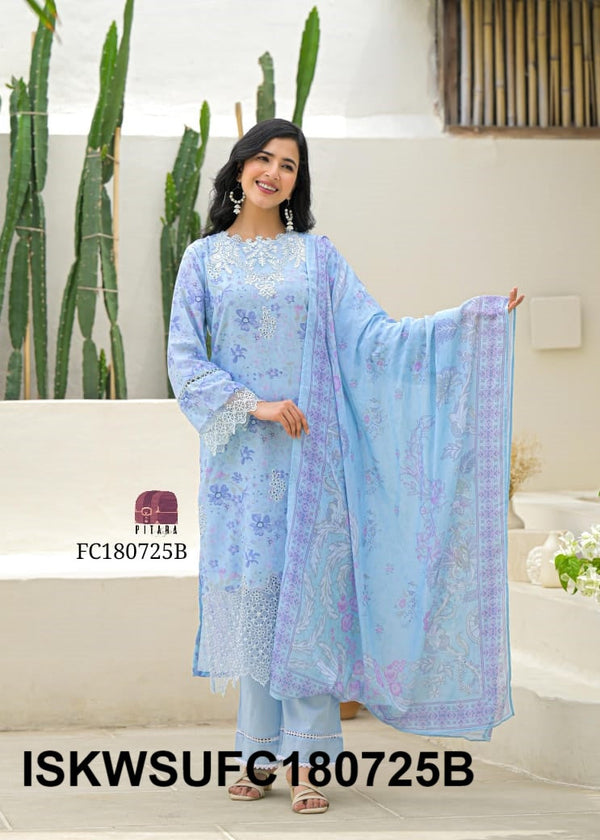 Digital Printed Cotton Kurti With Pant And Dupatta-ISKWSUFC180725B