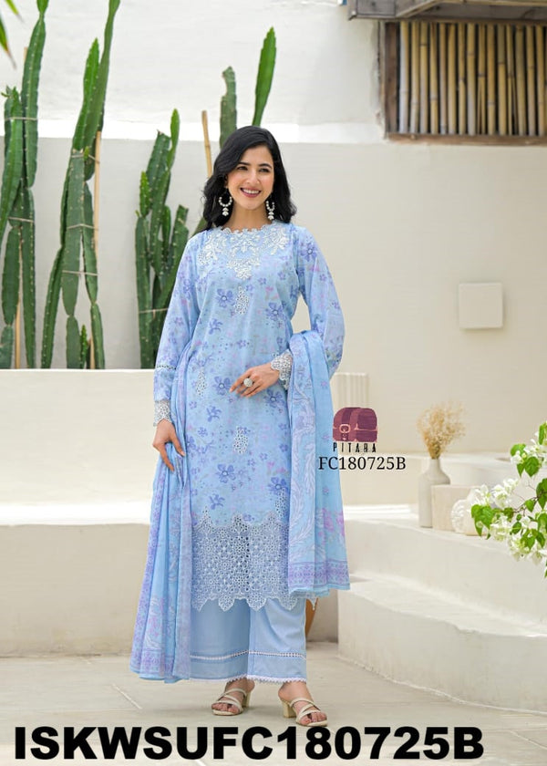 Digital Printed Cotton Kurti With Pant And Dupatta-ISKWSUFC180725B