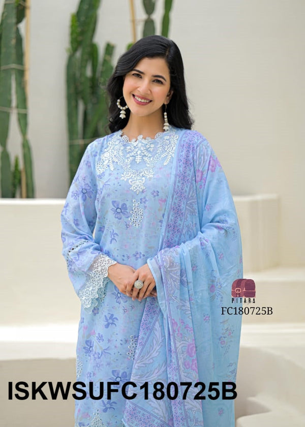 Digital Printed Cotton Kurti With Pant And Dupatta-ISKWSUFC180725B