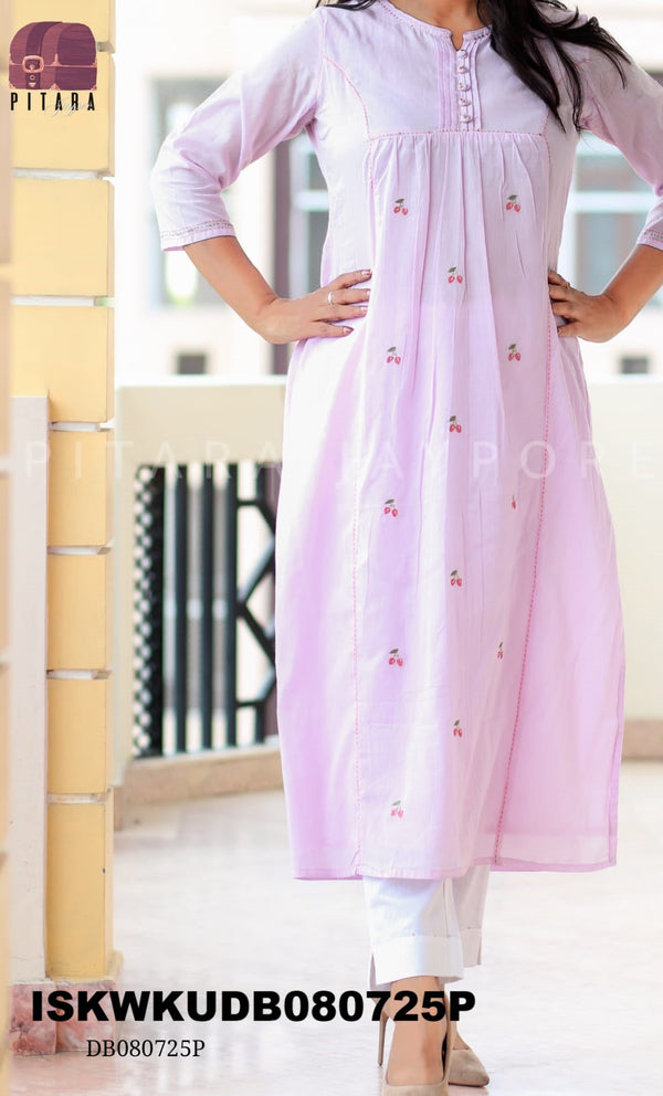 Embroidered Malmal Cotton Kurti With Cotton Pant-ISKWKUDB080725P