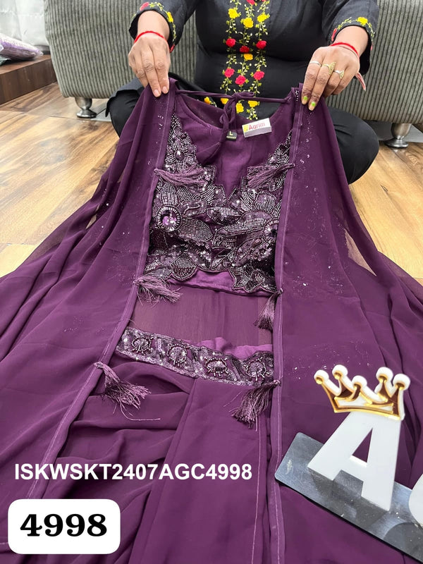 Embroidered Georgette Skirt With Crop Top And Shrug-ISKWSKT2407AGC4998