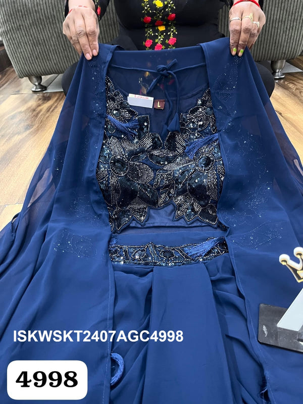 Embroidered Georgette Skirt With Crop Top And Shrug-ISKWSKT2407AGC4998