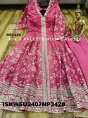 Embroidered Tissue Silk Front Slit Anarkali Kurti With Pant And Chiffon Dupatta-ISKWSU2407NP3428