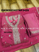 Embroidered Tissue Silk Front Slit Anarkali Kurti With Pant And Chiffon Dupatta-ISKWSU2407NP3428