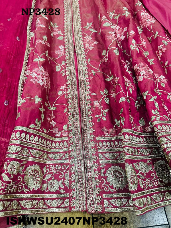Embroidered Tissue Silk Front Slit Anarkali Kurti With Pant And Chiffon Dupatta-ISKWSU2407NP3428