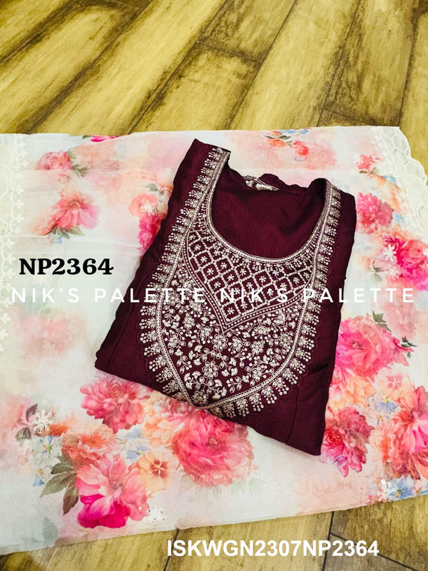 Embroidered Silk Gown With Digital Printed Organza Dupatta-ISKWGN2307NP2364