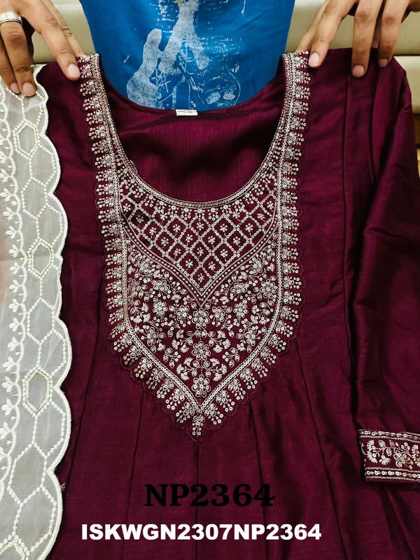Embroidered Silk Gown With Digital Printed Organza Dupatta-ISKWGN2307NP2364