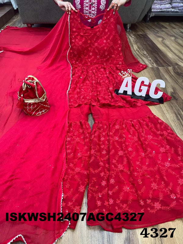 Embroidered Georgette Peplum Kurti With Sharara And Dupatta-ISKWSH2407AGC4327