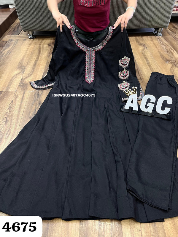 Embroidered Shimmer Georgette Anarkali Kurti With Pant And Floral Printed Dupatta-ISKWSU2407AGC4675