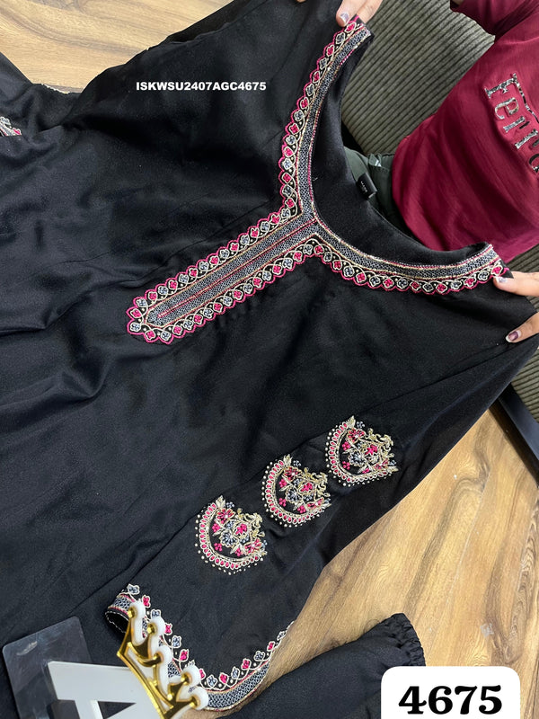Embroidered Shimmer Georgette Anarkali Kurti With Pant And Floral Printed Dupatta-ISKWSU2407AGC4675