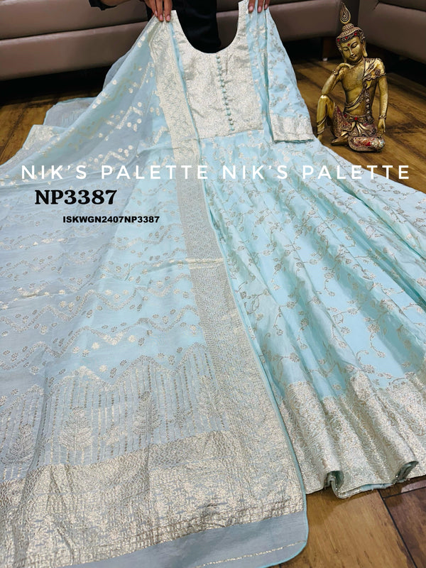 Banarasi Weaved Jacquard Gown With Self Weaved Banarasi Dupatta-ISKWGN2407NP3387