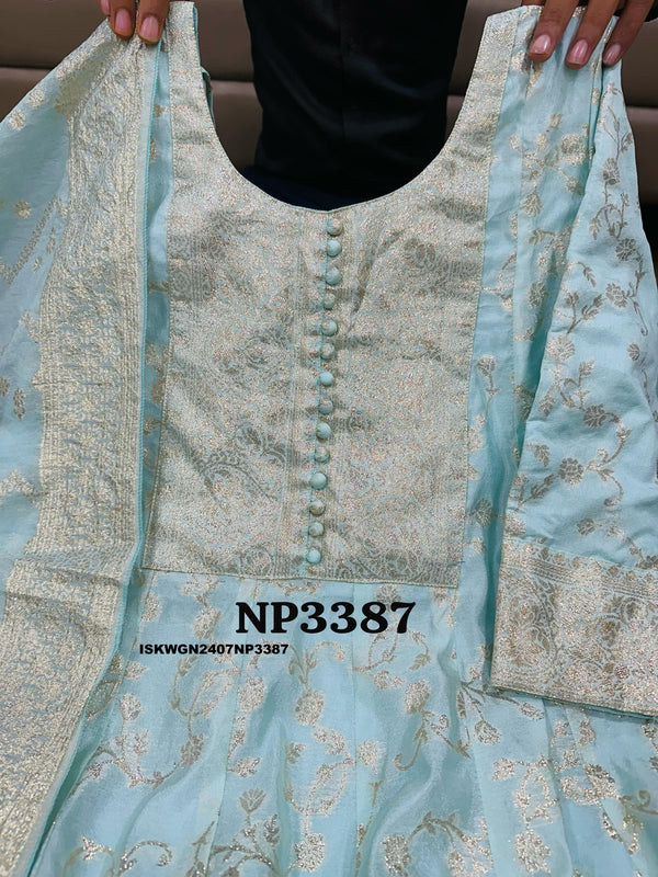 Banarasi Weaved Jacquard Gown With Self Weaved Banarasi Dupatta-ISKWGN2407NP3387