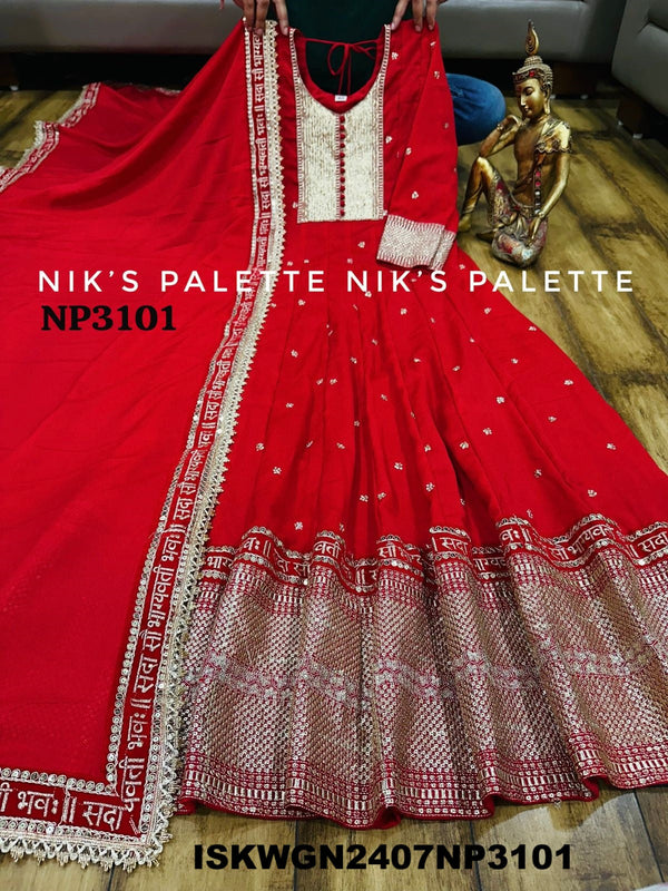 Embroidered Silk Gown With Sequined Dupatta-ISKWGN2407NP3101