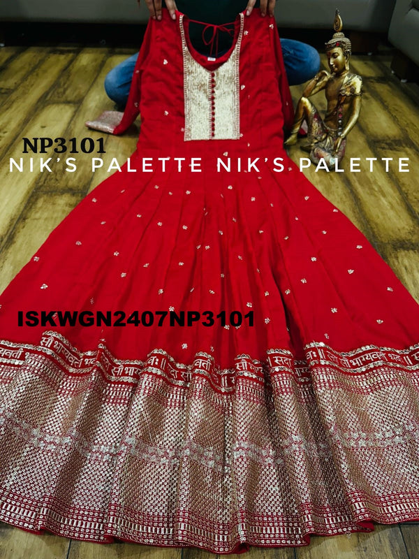 Embroidered Silk Gown With Sequined Dupatta-ISKWGN2407NP3101