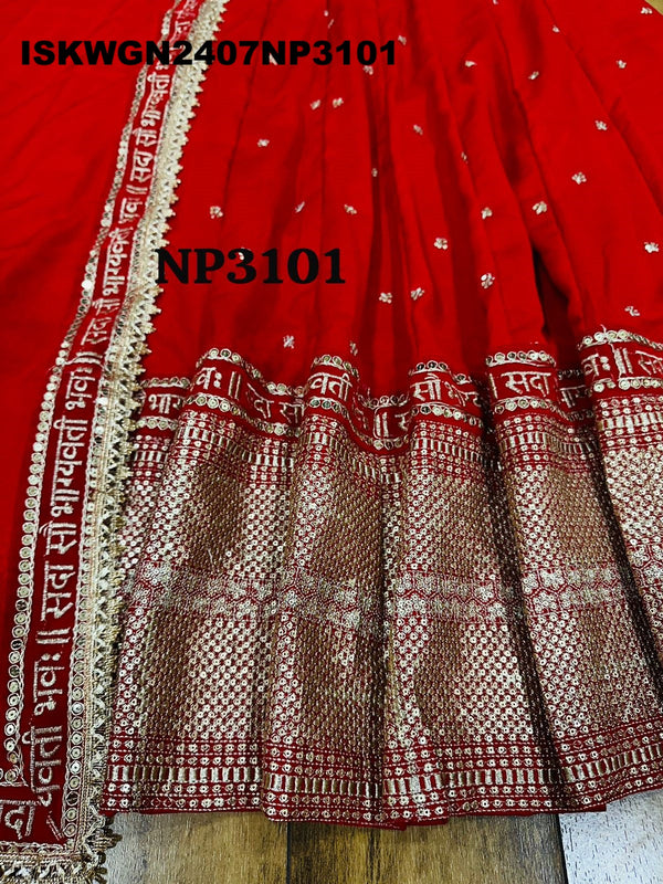 Embroidered Silk Gown With Sequined Dupatta-ISKWGN2407NP3101