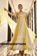 Embroidered Silk Gown With Organza Dupatta-ISKWGN24072450