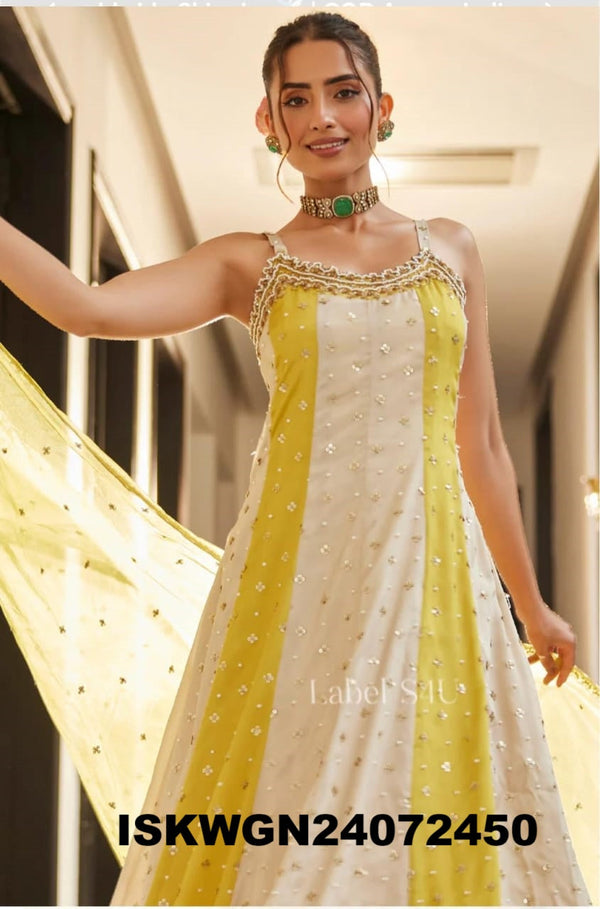Embroidered Silk Gown With Organza Dupatta-ISKWGN24072450