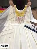 Embroidered Maslin Silk Gown With Organza Dupatta-ISKWGN2407AGC4980