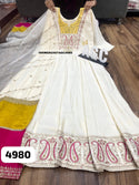 Embroidered Maslin Silk Gown With Organza Dupatta-ISKWGN2407AGC4980