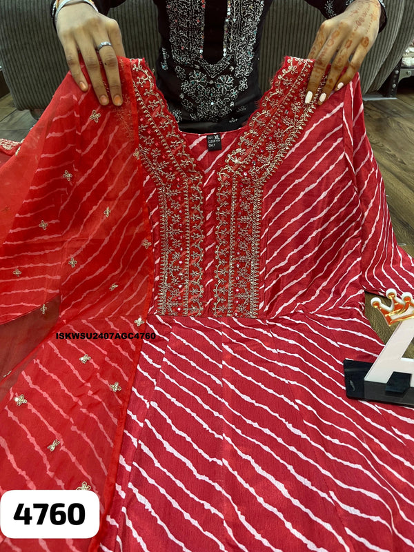 Lehariya Printed Chinon Silk Anarkali Kurti With Chinon Pant And Organza Dupatta-ISKWSU2407AGC4760