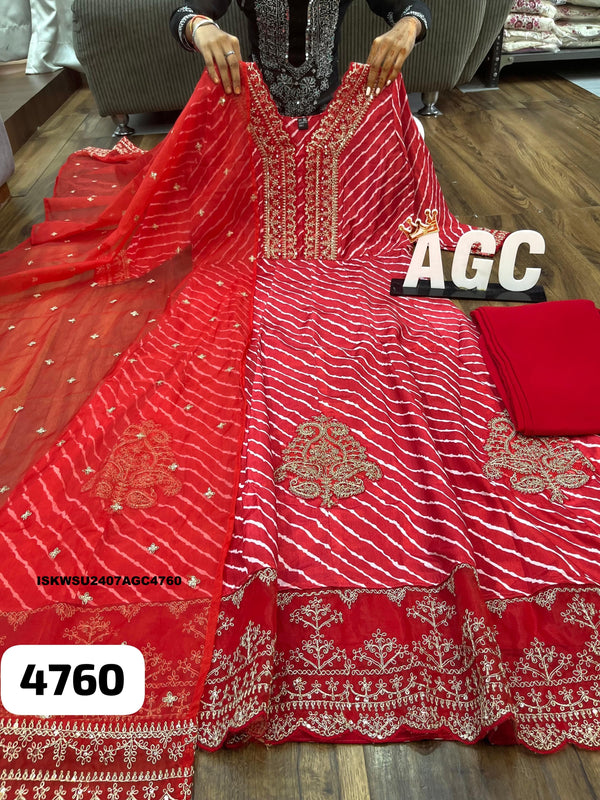 Lehariya Printed Chinon Silk Anarkali Kurti With Chinon Pant And Organza Dupatta-ISKWSU2407AGC4760