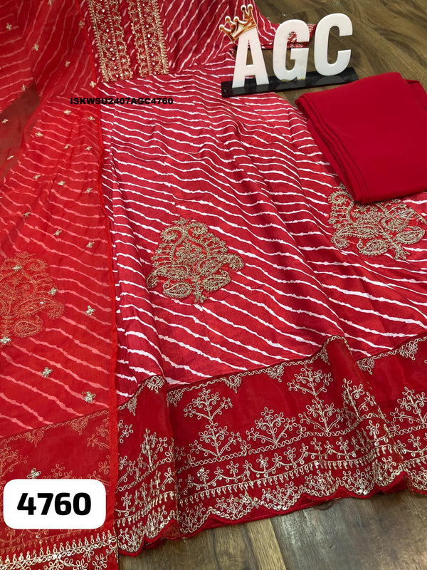 Lehariya Printed Chinon Silk Anarkali Kurti With Chinon Pant And Organza Dupatta-ISKWSU2407AGC4760