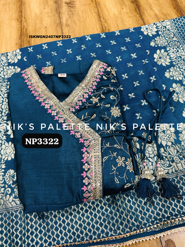 Embroidered Chinon Silk Gown With Banarasi Silk Dupatta-ISKWGN2407NP3322