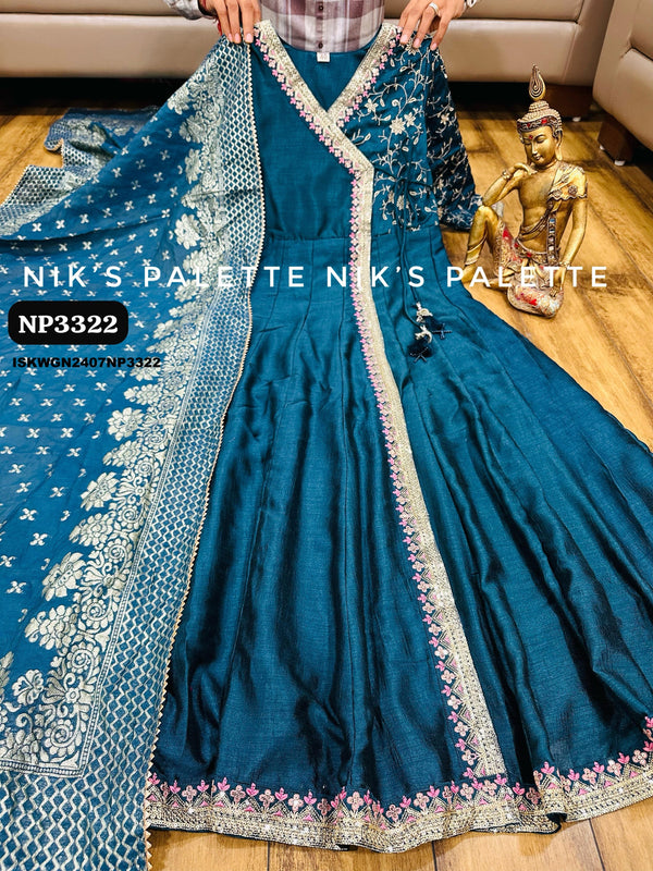 Embroidered Chinon Silk Gown With Banarasi Silk Dupatta-ISKWGN2407NP3322