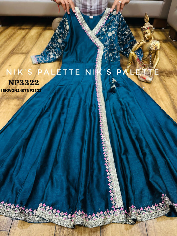 Embroidered Chinon Silk Gown With Banarasi Silk Dupatta-ISKWGN2407NP3322