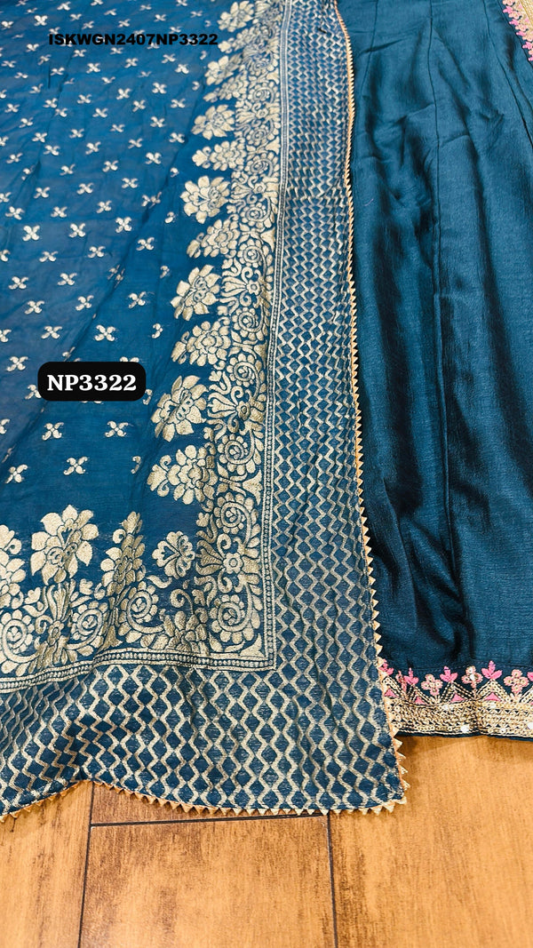 Embroidered Chinon Silk Gown With Banarasi Silk Dupatta-ISKWGN2407NP3322
