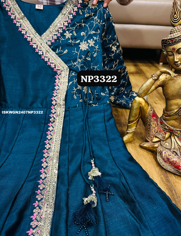 Embroidered Chinon Silk Gown With Banarasi Silk Dupatta-ISKWGN2407NP3322