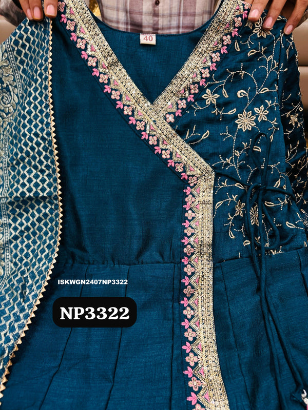 Embroidered Chinon Silk Gown With Banarasi Silk Dupatta-ISKWGN2407NP3322