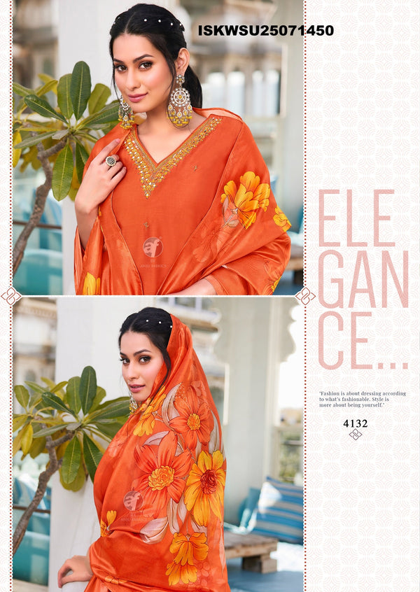 Embroidered Modal Silk Kurti With Pant And Digital Printed Organza Dupatta-ISKWSU25071450
