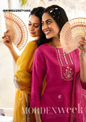 Embroidered Modal Silk Kurti With Pant And Digital Printed Organza Dupatta-ISKWSU25071450