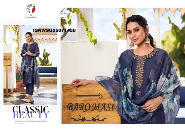 Embroidered Modal Silk Kurti With Pant And Digital Printed Organza Dupatta-ISKWSU25071450