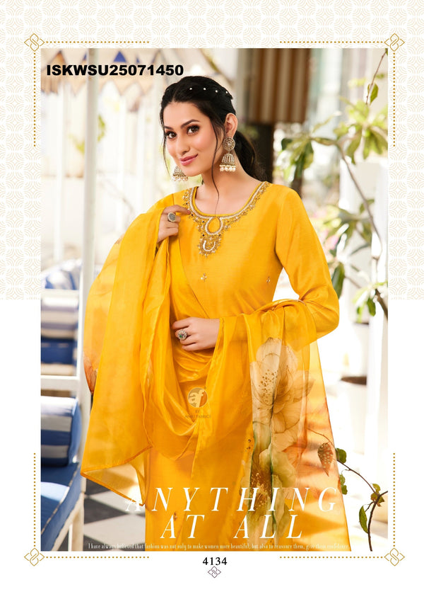 Embroidered Modal Silk Kurti With Pant And Digital Printed Organza Dupatta-ISKWSU25071450