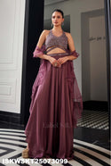 Sequined Silk Crop Top WIth Skirt And Ruffle Dupatta-ISKWSKT25073099