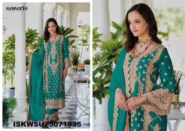 Embroidered Organza Kurti With Silk Pant And Dupatta-ISKWSU25071935