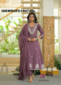 Embroidered Cotton Kurti With Pant And Crushed Dupatta-ISKWSUFC140725L