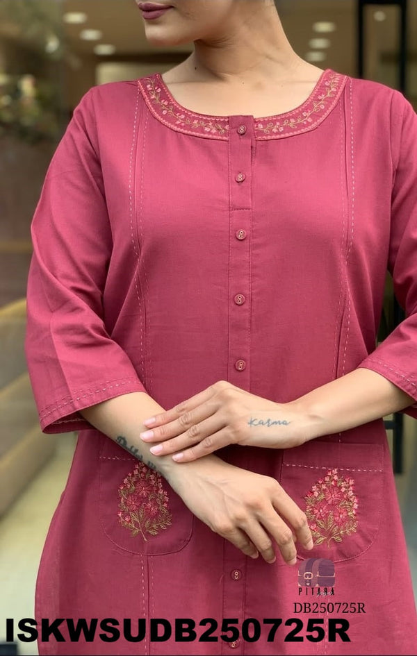 Embroidered Linen Cotton Kurti With Cotton Pant And Dupatta-ISKWSUDB250725R