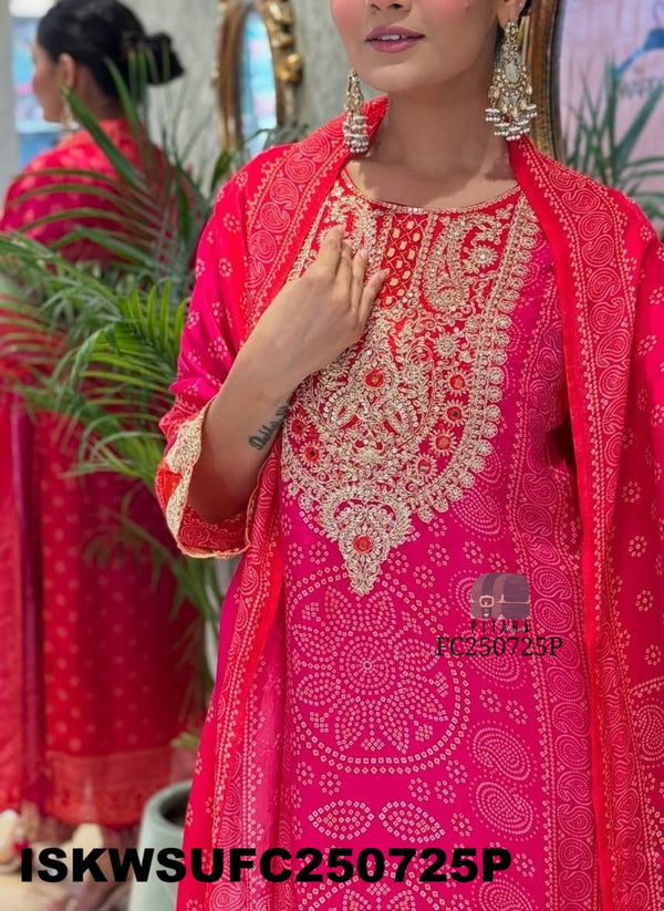 Bandhani Printed Maslin Silk Kurti With Silk Pant And Dupatta-ISKWSUFC250725P